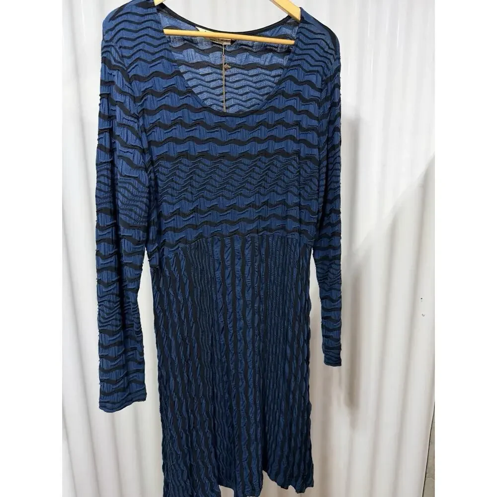 Chalet et Ceci NWT Navy & Black Crinkle Dress Waterfall A Line Lagenlook Sz XL
